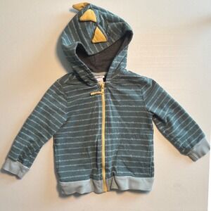Tommy Bahama Boys 24M Dinosaur Hoodie Zip Up Green Striped‎ Adorable Read Note!